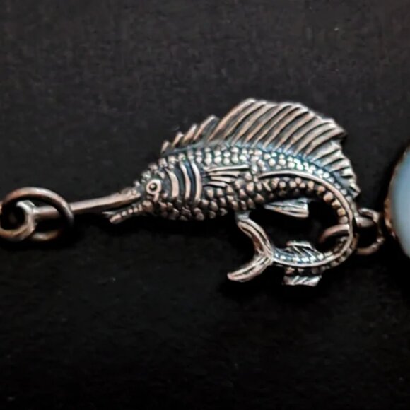Stunning Vintage Sterling Silver & Blue Moonstone Swordfish Link Bracelet - Picture 4 of 5
